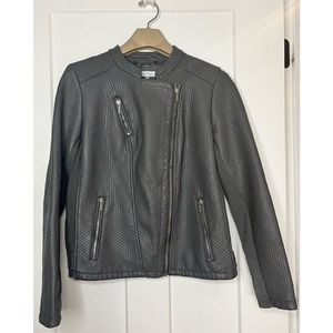 Calvin Klein Faux Leather Moto Jacket Gray Zippers‎ Large Womens